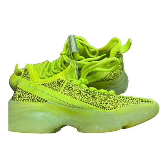 Steve Madden MAXIMA Textile Lace Up Sneakers Neon Yellow Boyfriend Sz 6.5M - Picture 4 of 6